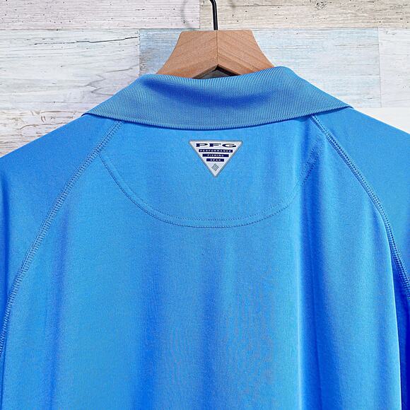 Columbia PFG Golf Tech Polo Shirt Blue Short Sleeve Casual Fishing Mens XL - Picture 5 of 7